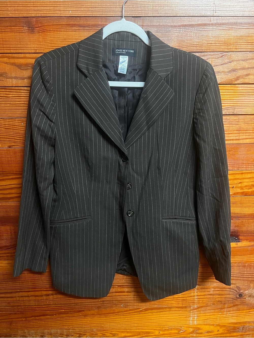 Jones New York Collection Blazer Womens 10 Wool Stretch Pinstripe 3 Button